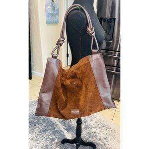 Viola Castellani Genuine Leather Suede Brown Tote Bag Knotted Straps Italy XL